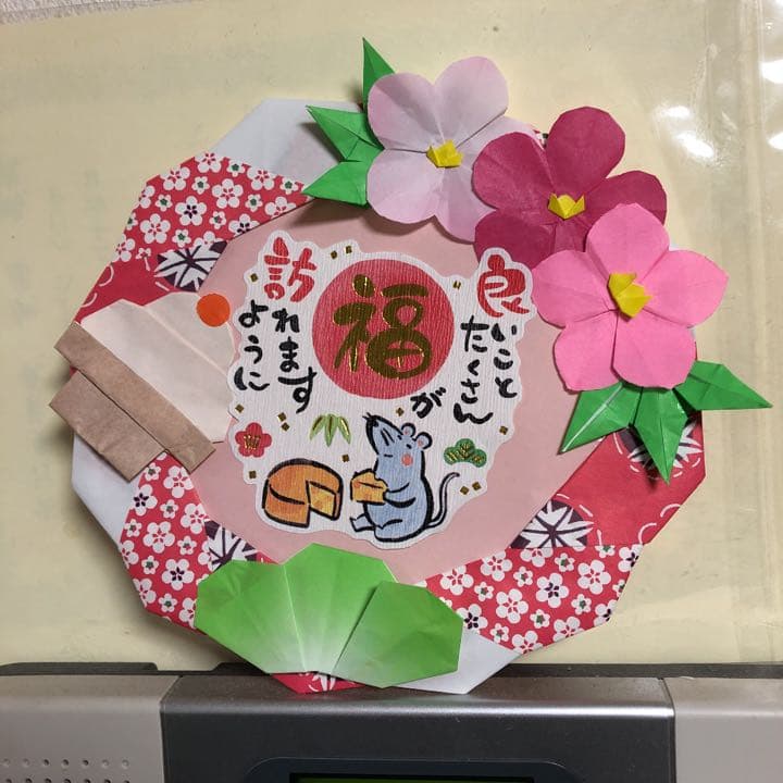 お正月リース　鏡餅　折り紙
