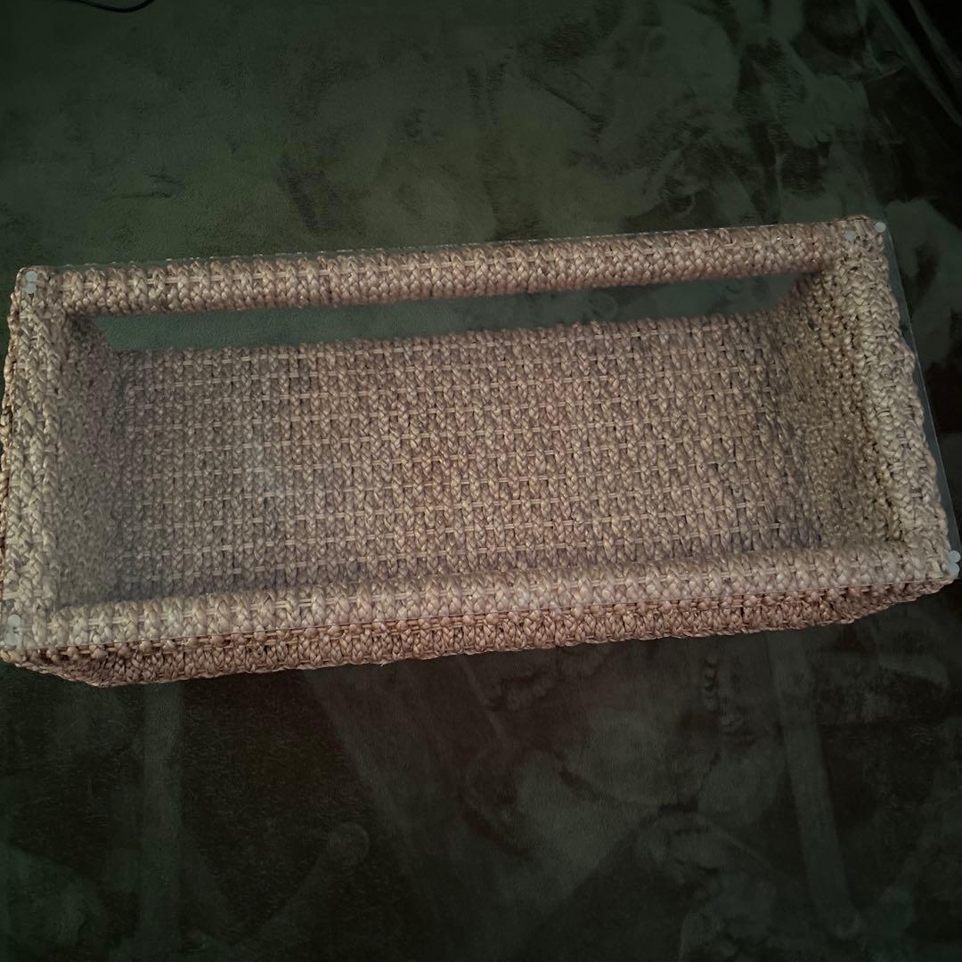 ラタン風編み込みガラステーブル