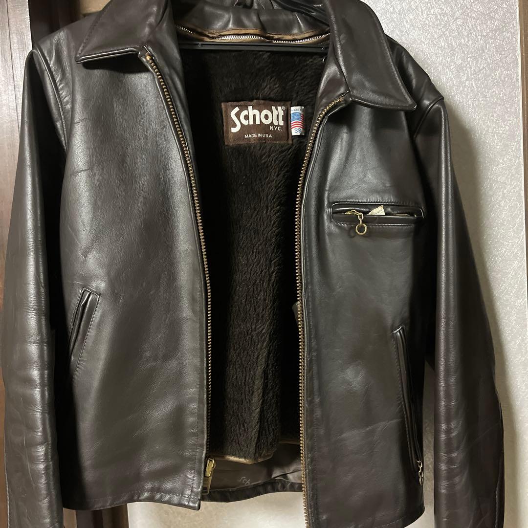 Schott 643E ダークブラウンレザー シングルライダース サイズ38