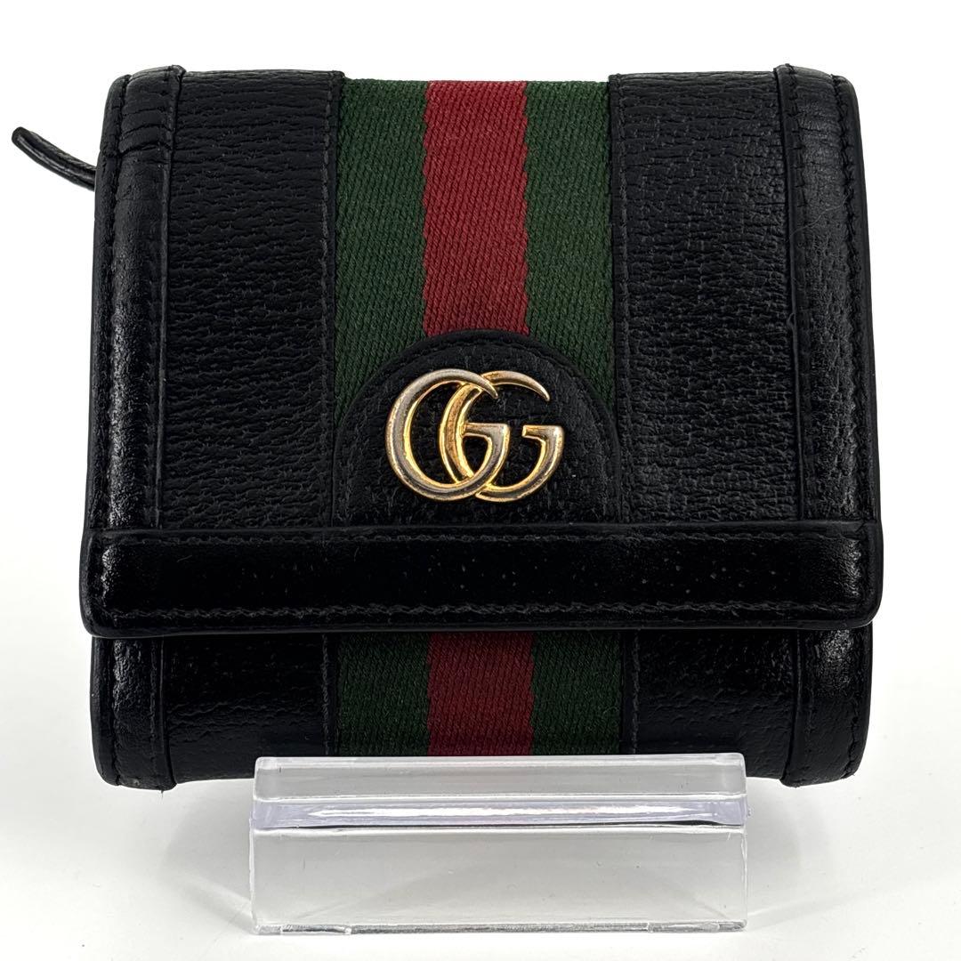 美品】GUCCI グッチ レザー シェリーライン 折り財布　GGマーモント　金具