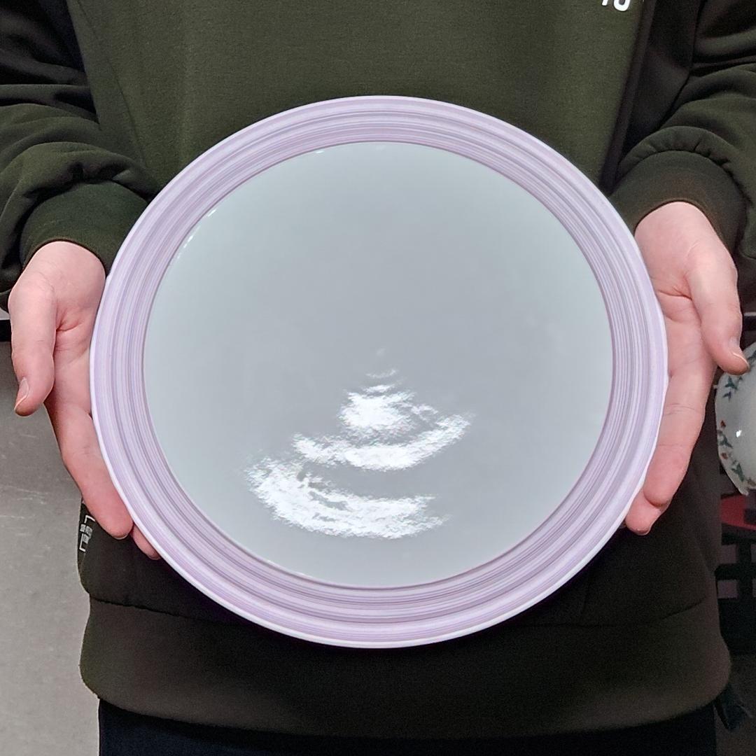 再値下げ【新品・未使用】雲母紫　渕線彫プレート　盛皿