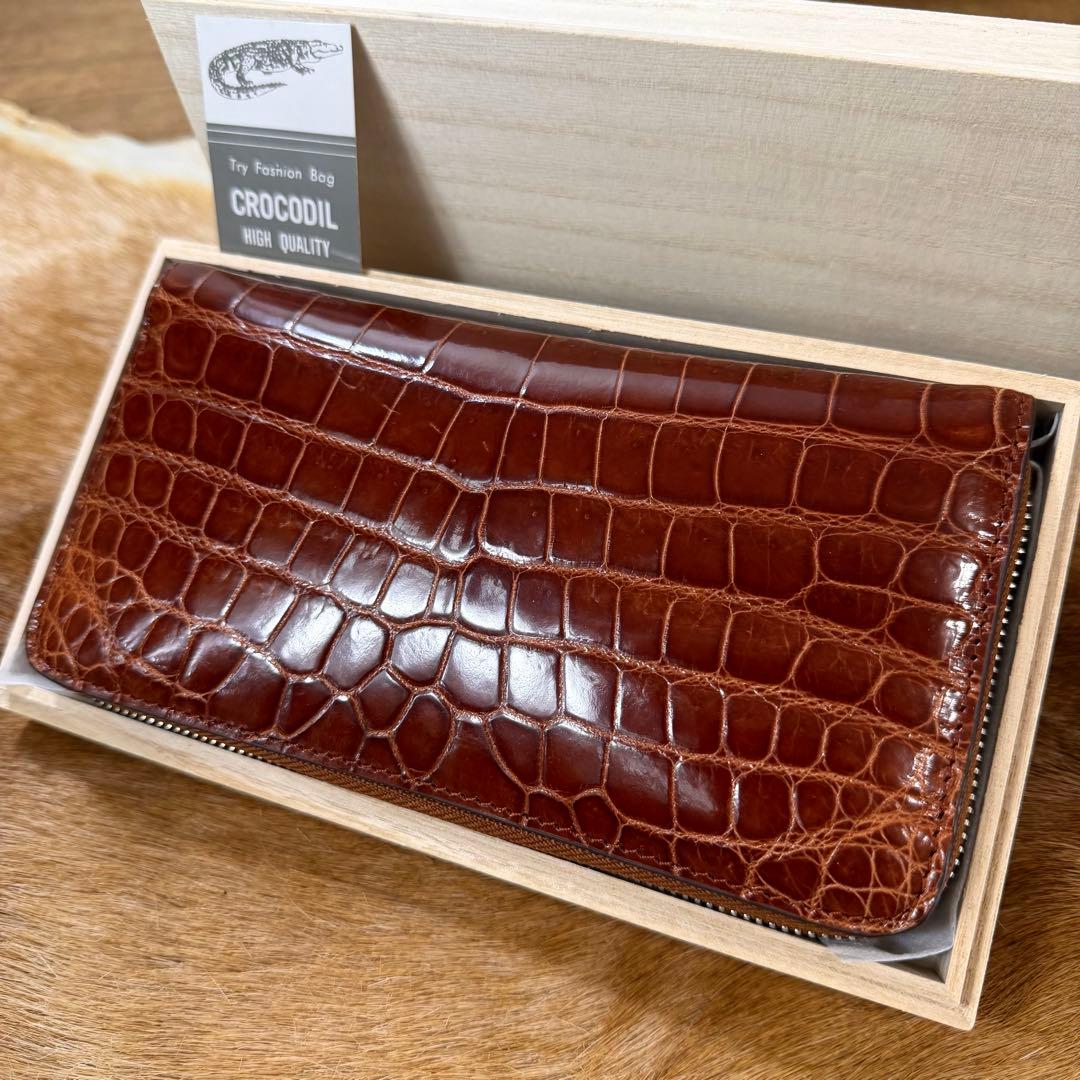 新品 JRA 桐箱付 定15万 最高峰 クロコダイル ポロサス 一枚革 長財布