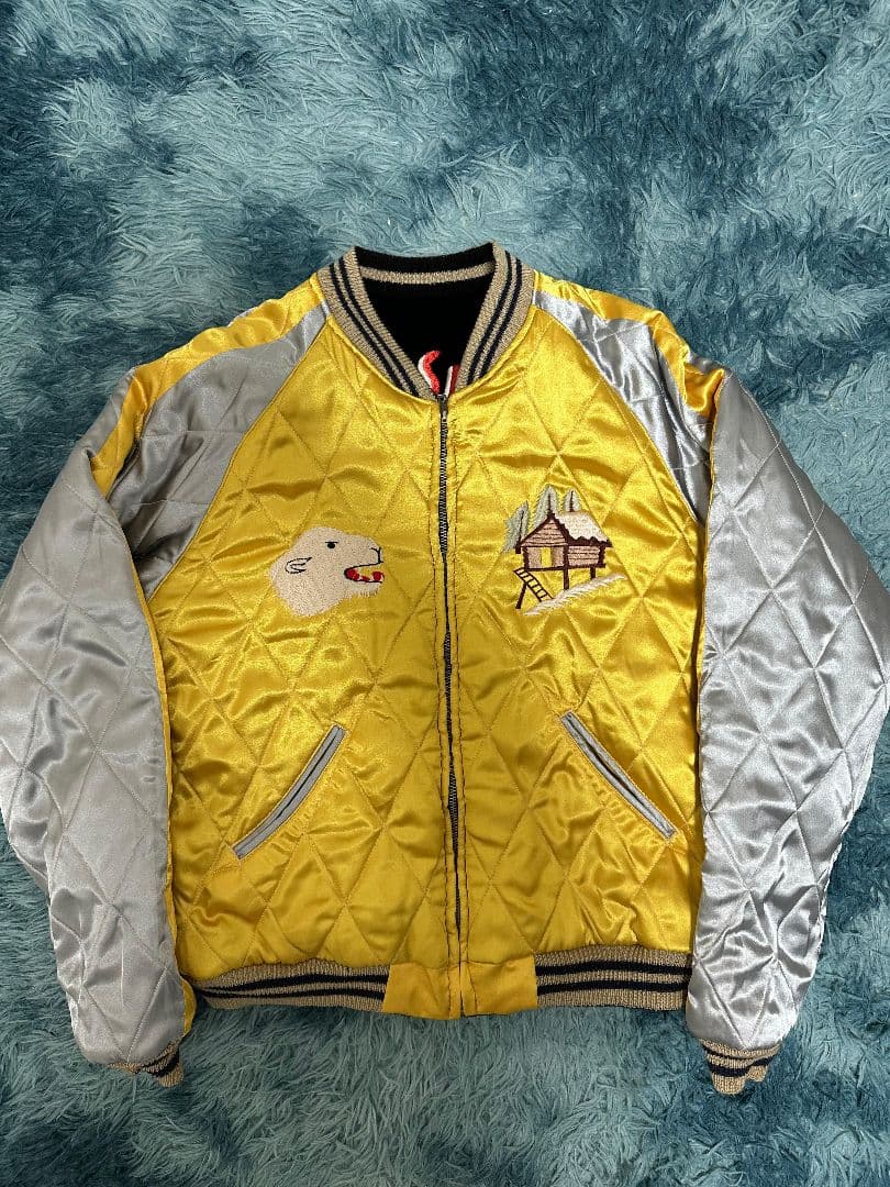 テーラー東洋 アラスカ 別珍 リバーシブル スカジャン 白熊 狼 黒×黄