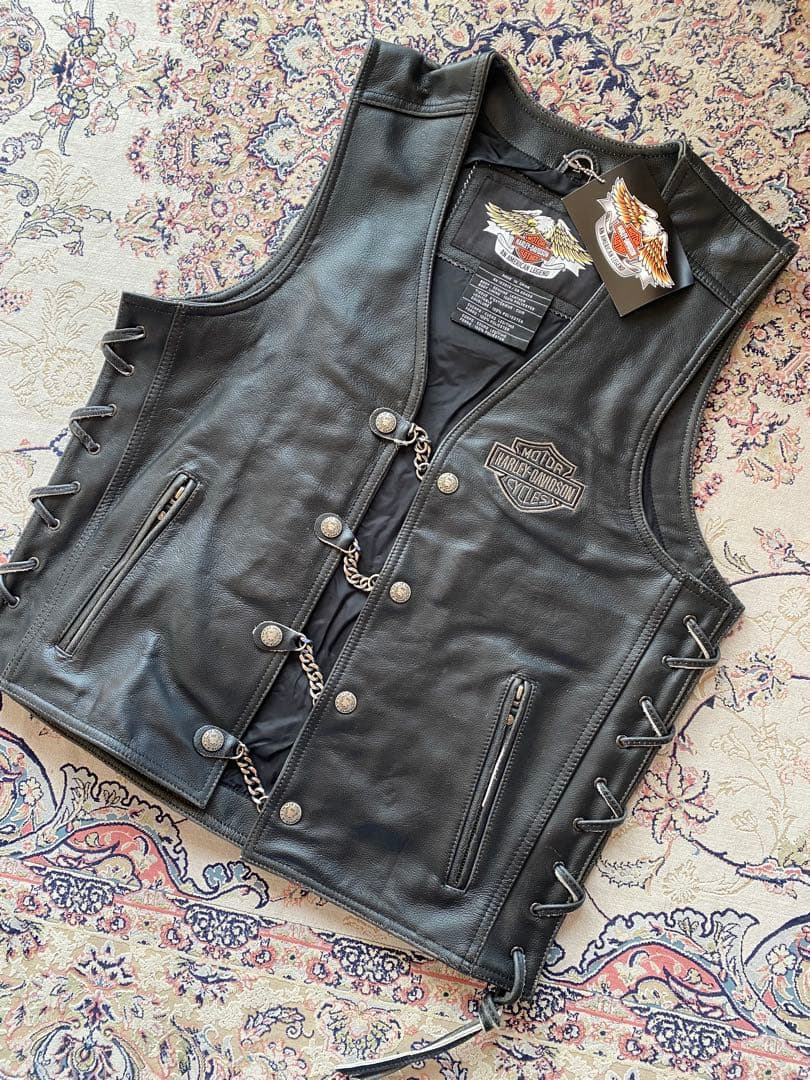 新品未使用Harley-Davidsonレザーベスト スカルベスト 現品限り激安