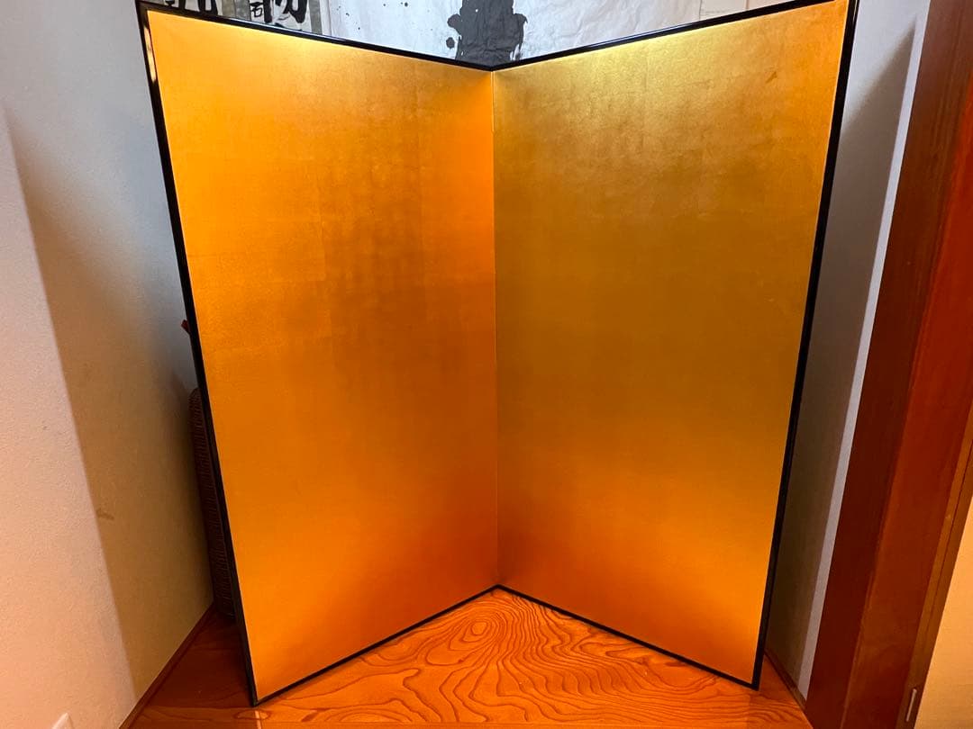 【骨董品】屏風 二曲一隻 金屏風　茶道具