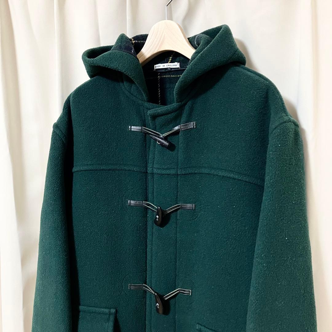 バーバリーロンドン ノバチェック ダッフルコート フード グリーン S