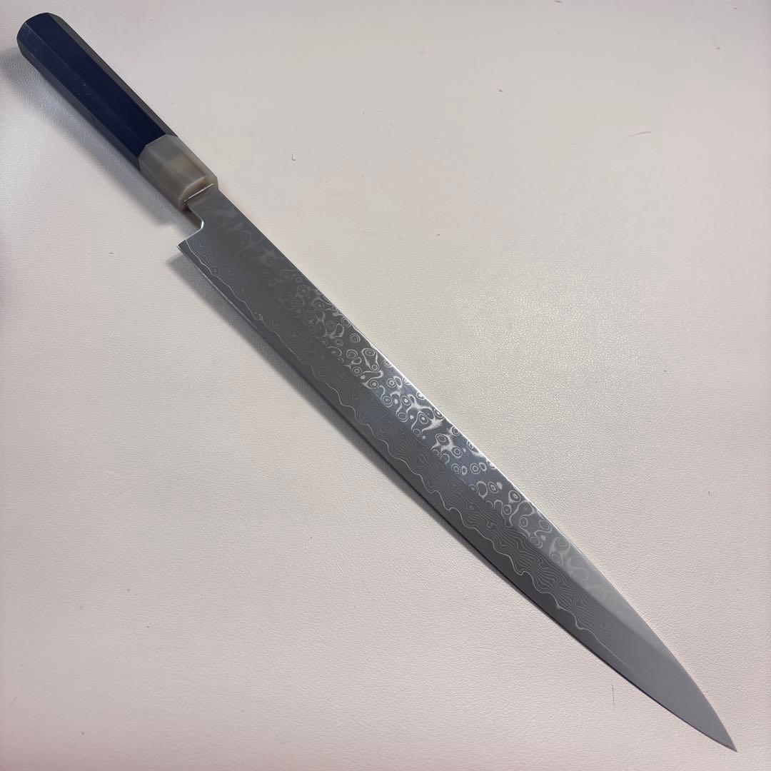 尺　300mm 墨流しダマスカス 柳刃包丁 黒檀本 牛八角柄　刺身包丁 和包丁ᙀ