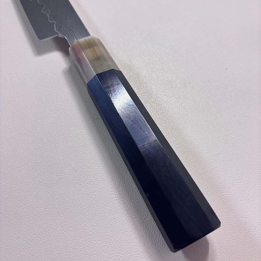 尺　300mm 墨流しダマスカス 柳刃包丁 黒檀本 牛八角柄　刺身包丁 和包丁ᙀ