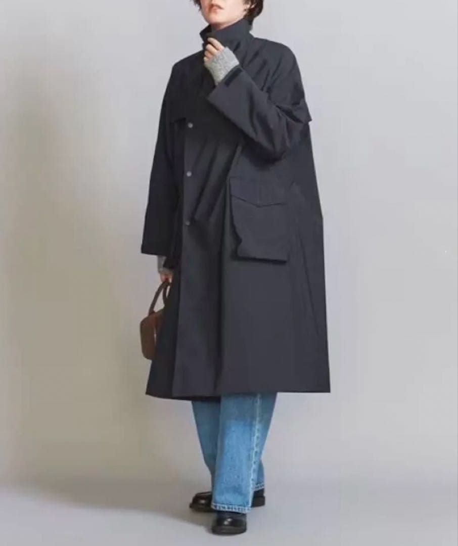 美品 BEAUTY&YOUTH タフタトレンチコートS 濃紺 オーバーサイズ