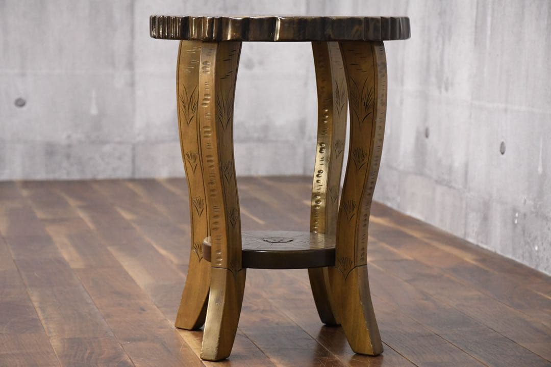 EHK16 伝統工芸 軽井沢彫り サイドテーブル 桜彫刻 細密彫刻 飾り台