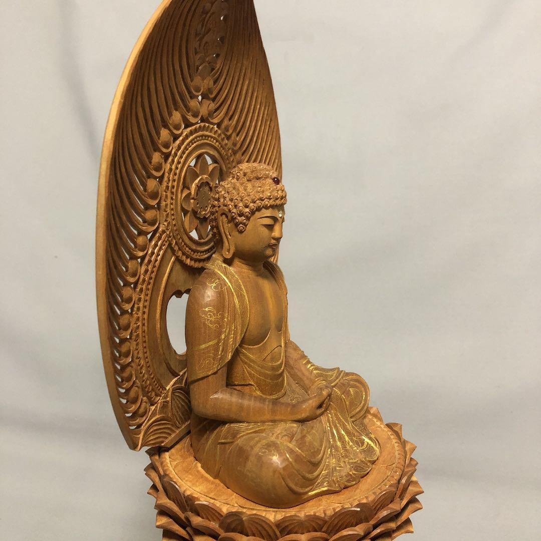 白檀　金泥書　座弥陀　仏像