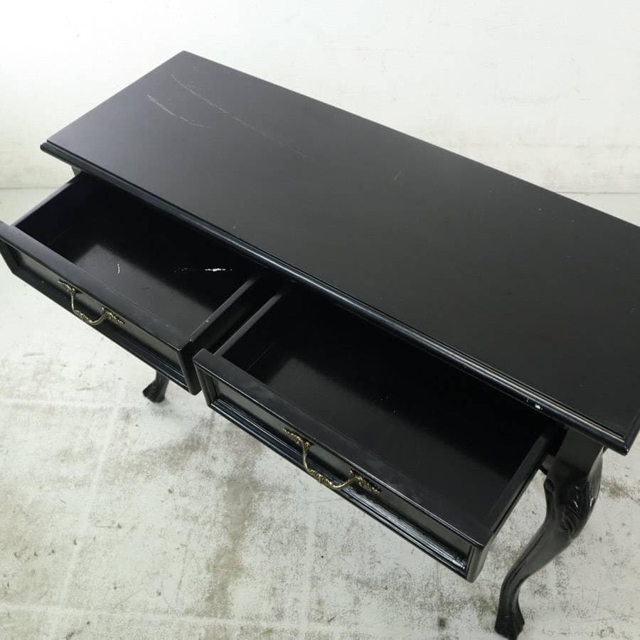 フレンチアンティーク調 猫脚 コンソールデスク サイドテーブル 黒 ロココ調