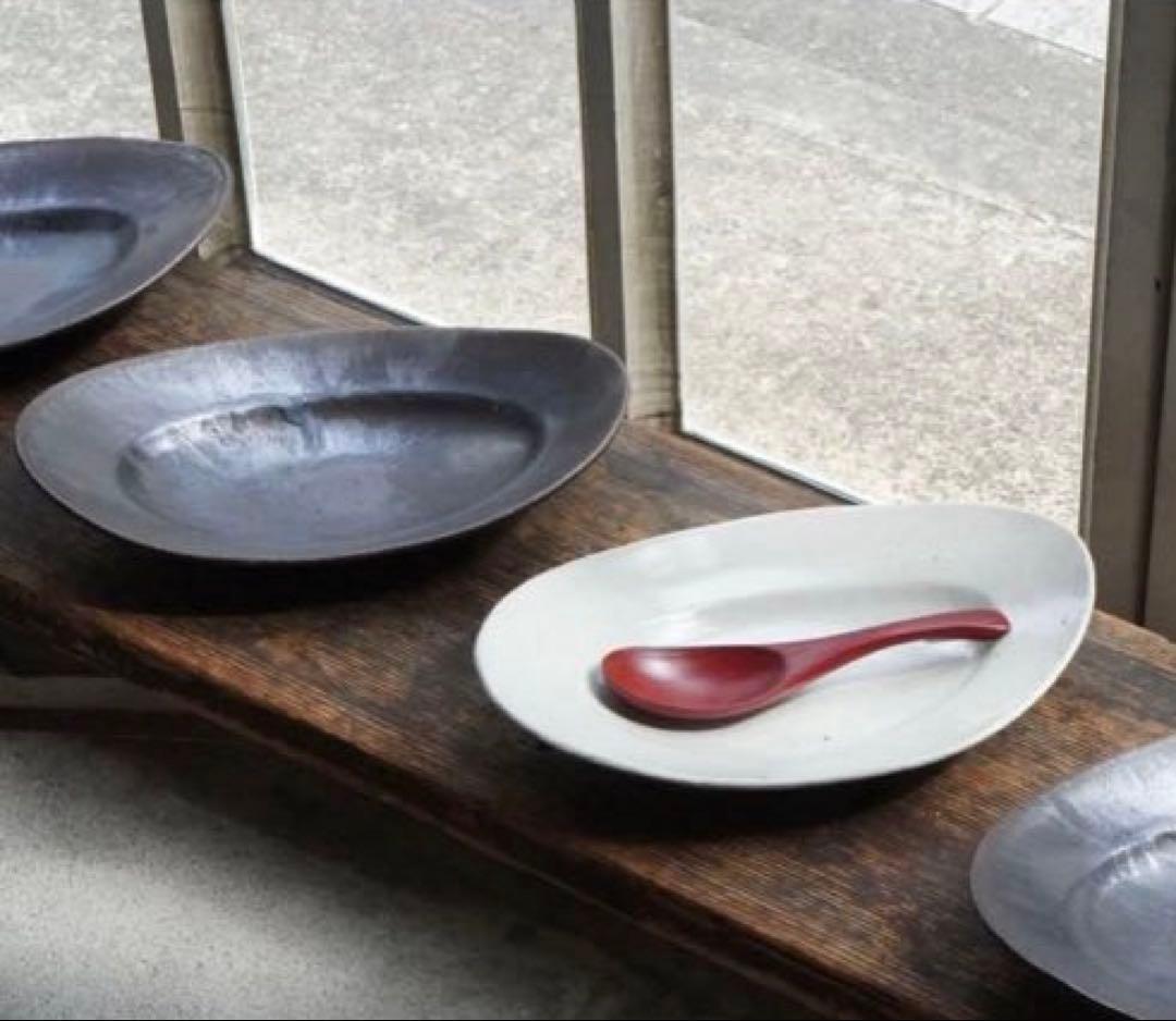 【未使用】林拓児さん　黒釉 楕円皿　2枚　中サイズ