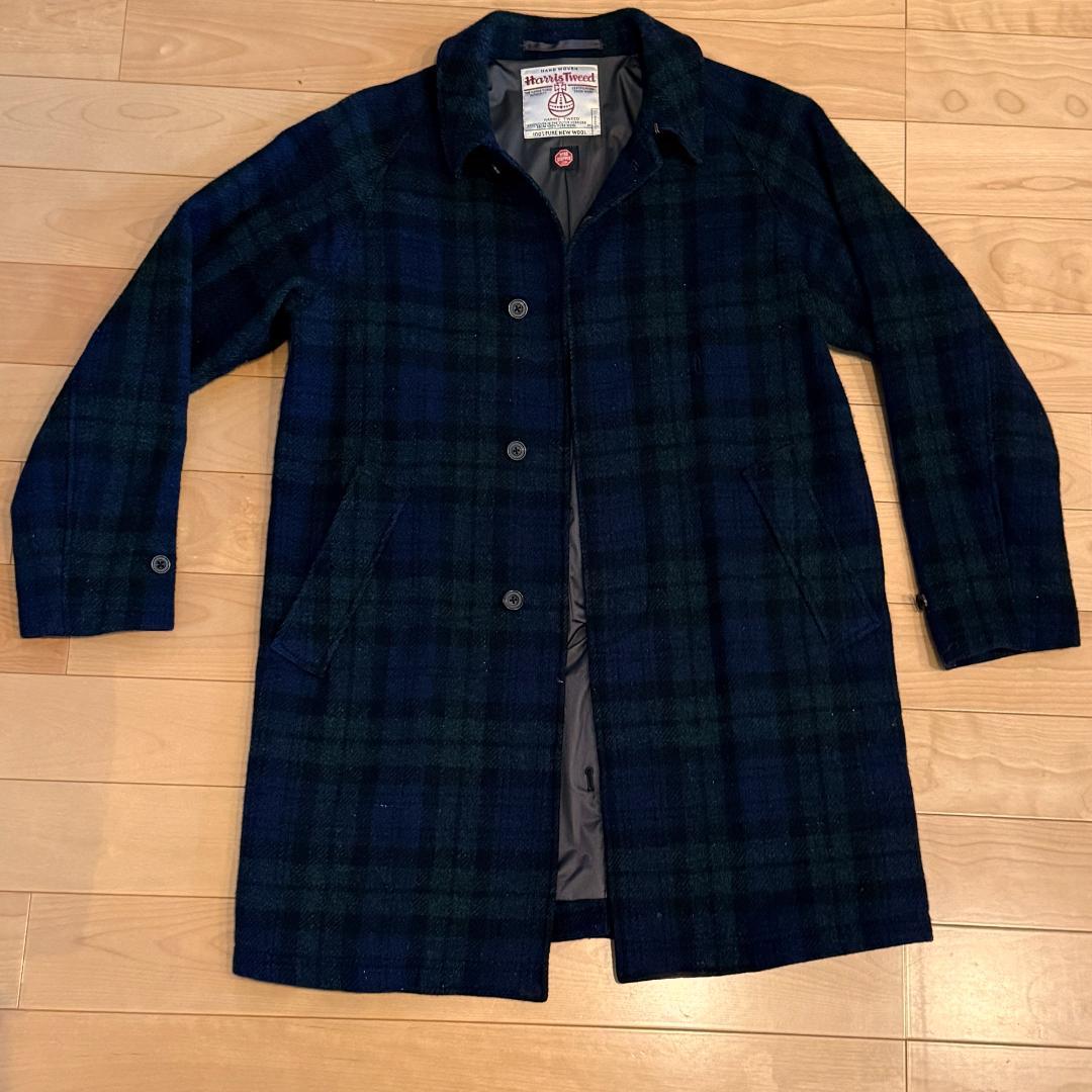 BEAMS+ ハリスツイード ステンカラーコート M ブラックウォッチ
