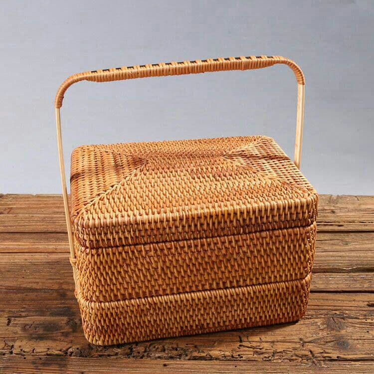 送料無料 収納ケース 藤編 茶道具 ピクニック 小物入れ籠 便攜 弁当!6