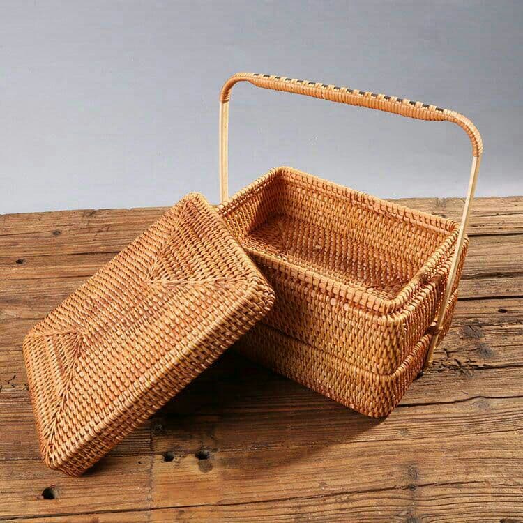 送料無料 収納ケース 藤編 茶道具 ピクニック 小物入れ籠 便攜 弁当!6