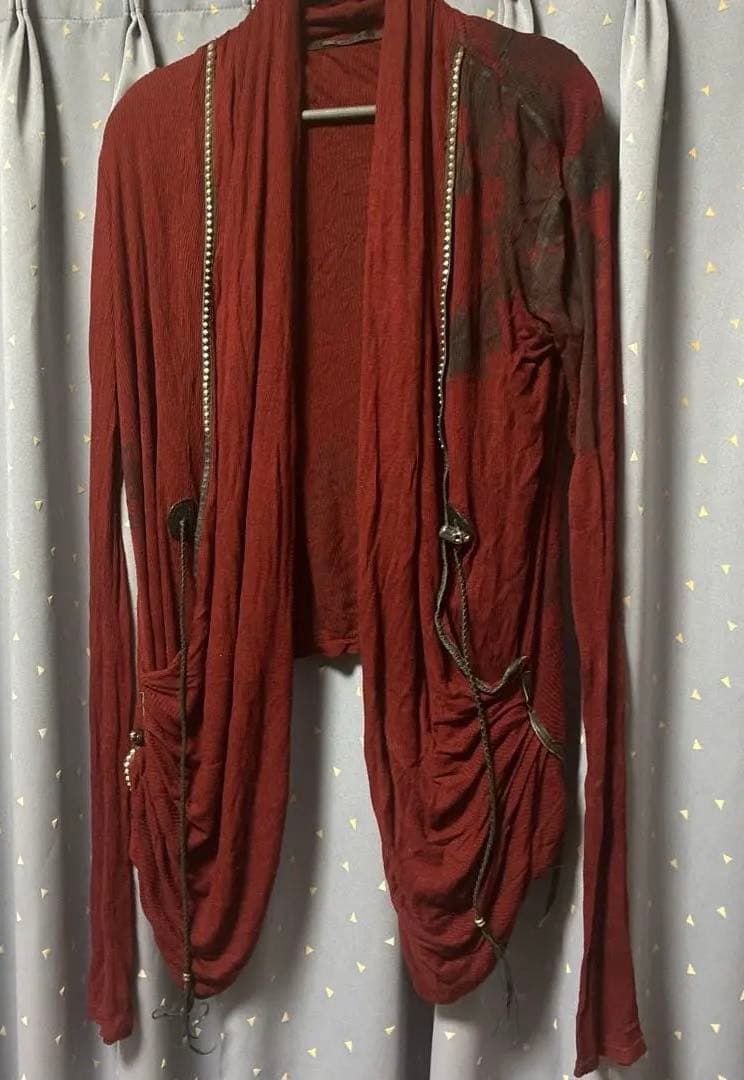 KMRII　レザースタッズパイピングドローコードドレープカーディガン y2k