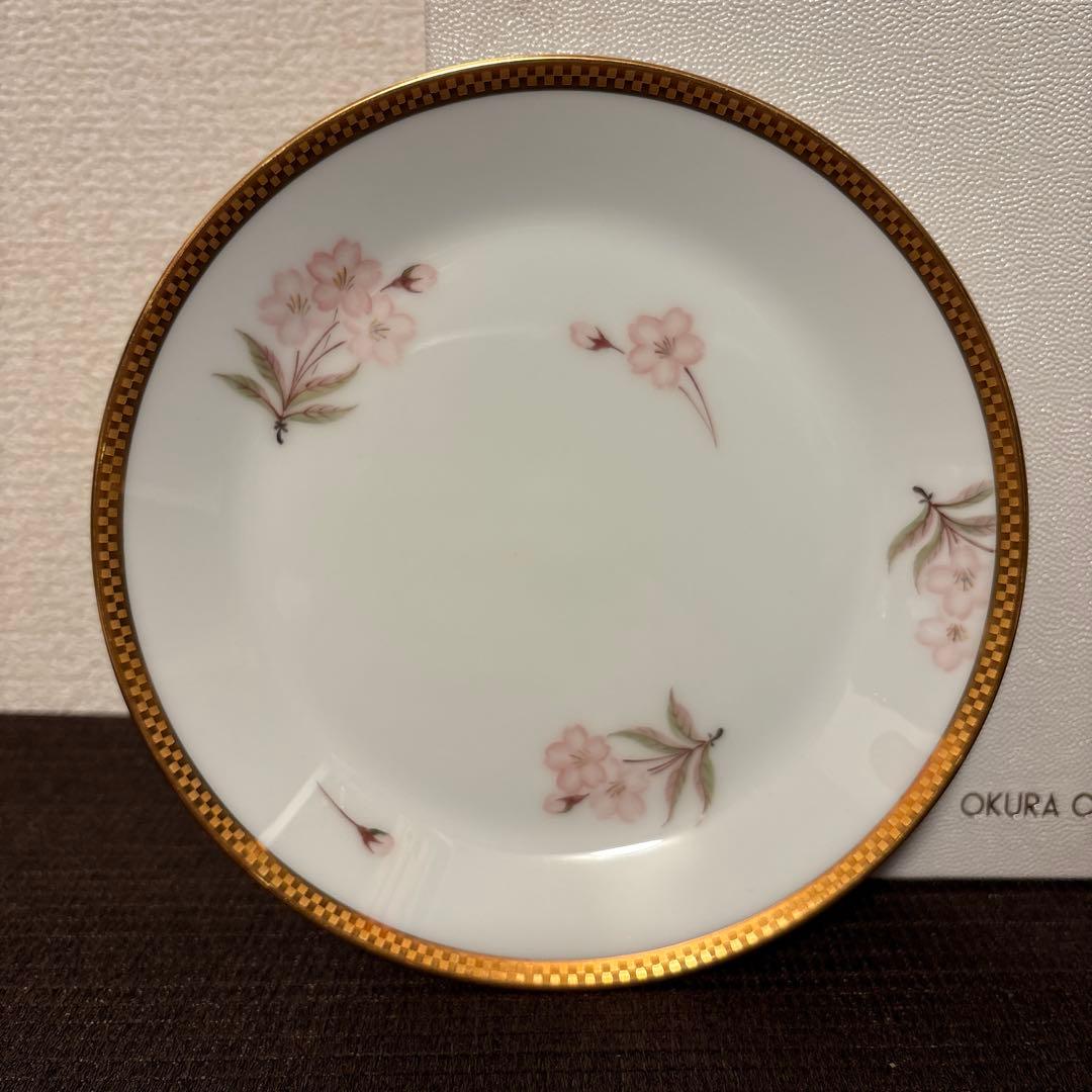 大倉陶園　歳時記シリーズ　桜　市松金彩金蝕　デザートプレート　17cm