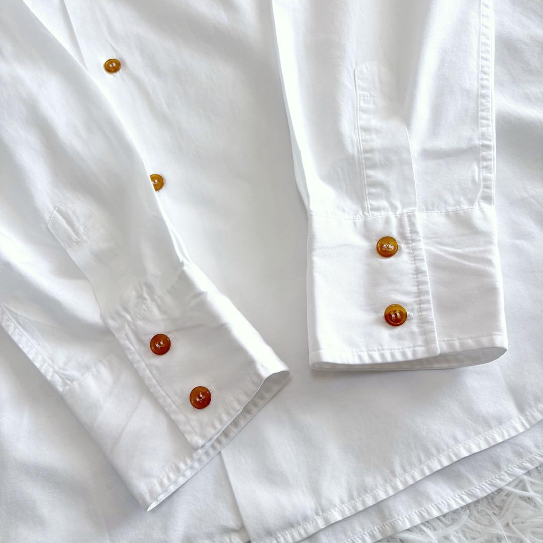 ヴィヴィアンウエストウッドマン 長袖シャツ アシンメトリー 変形 オーブ刺繍 白