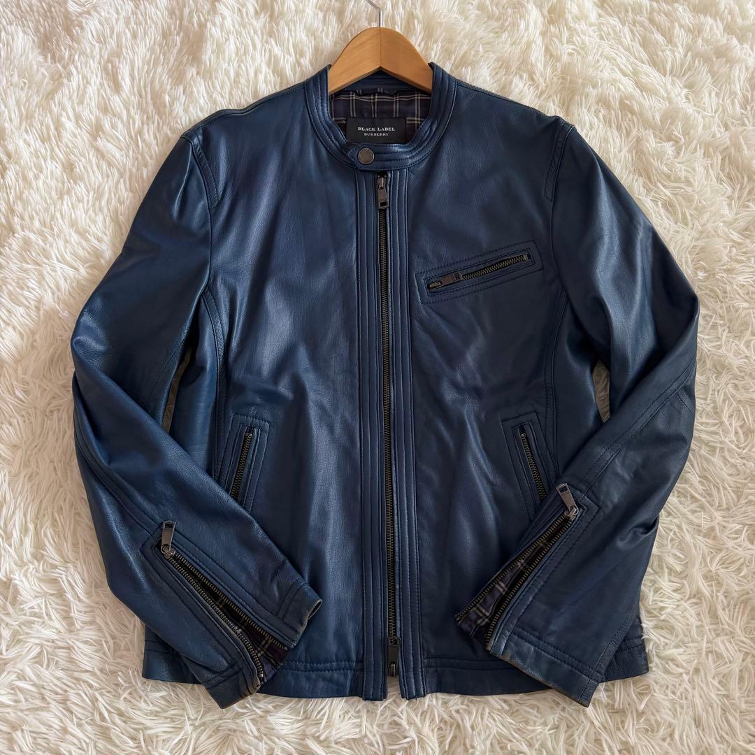 【美品】【希少】バーバリーブラックレーベル　シングルライダース ネイビー系　L