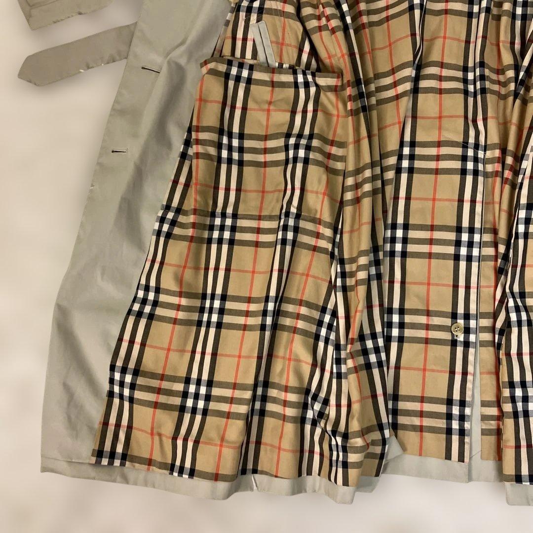 【希少品】Burberry カーキ トレンチコート　ロング丈　　ノバチェック