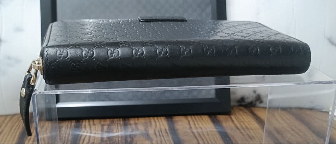 GUCCI グッチ ラウンドファスナー マイクロ シマ 長財布 ブラック GG柄