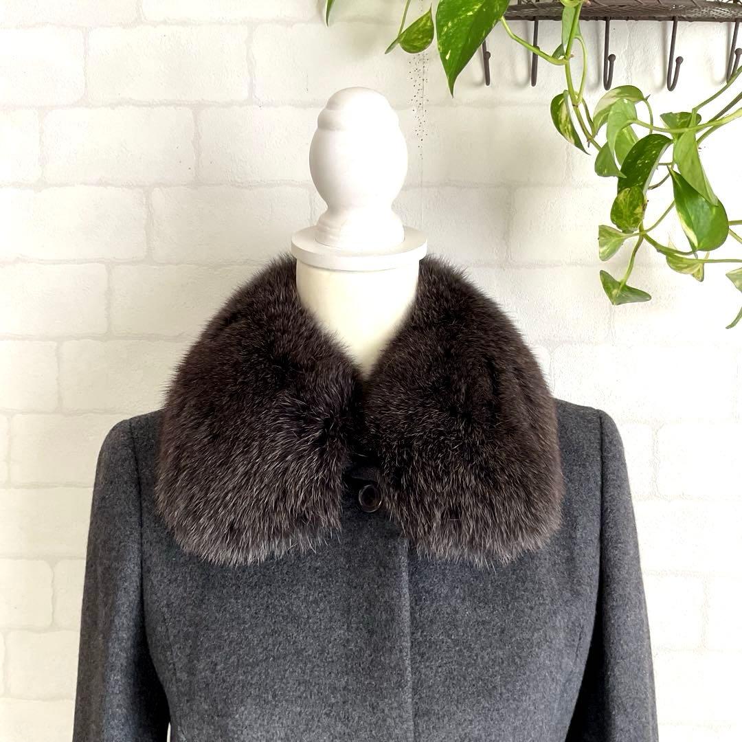 【美品】ANAYI ロングコート アンゴラ混 ブルーフォックス ベルト Ａライン