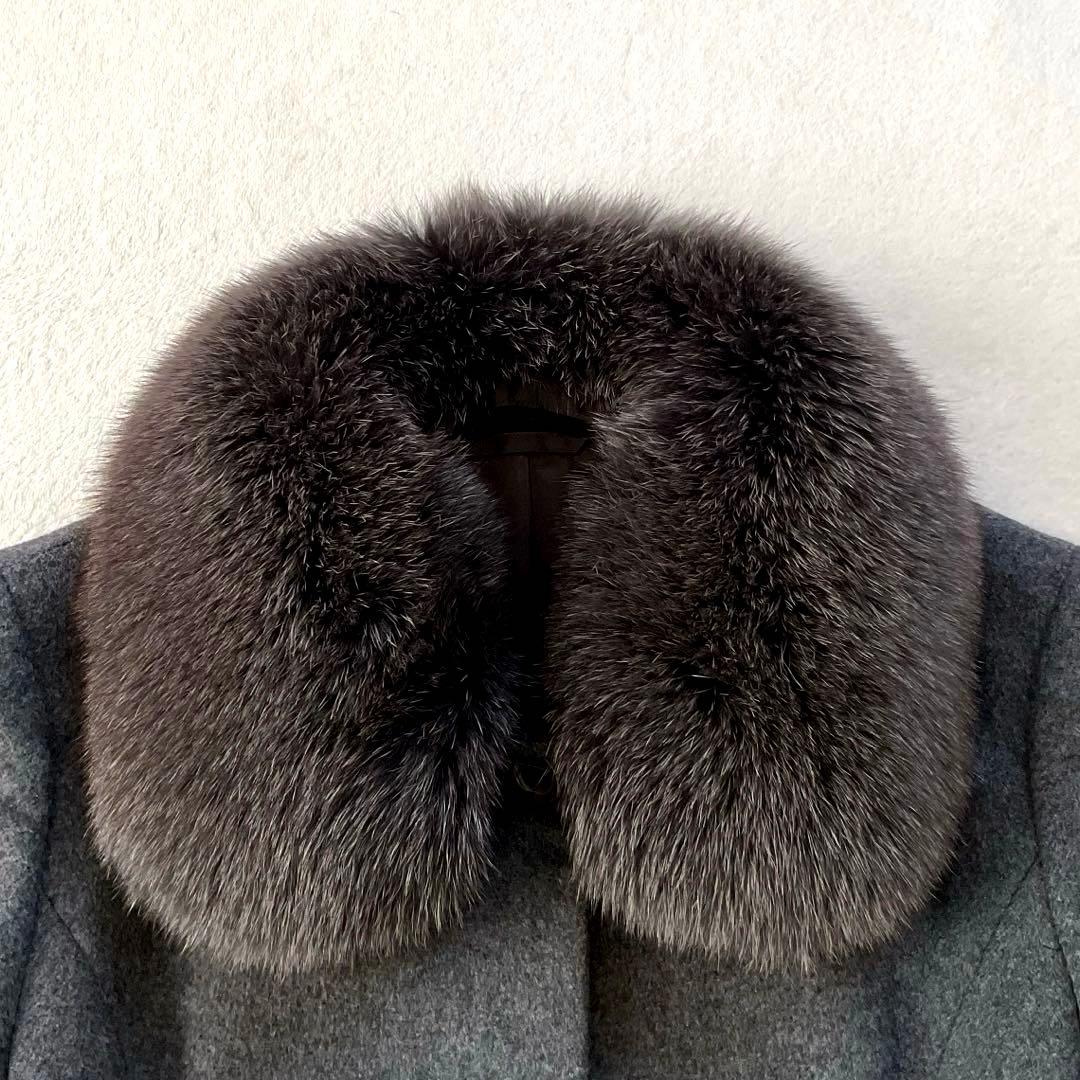 【美品】ANAYI ロングコート アンゴラ混 ブルーフォックス ベルト Ａライン