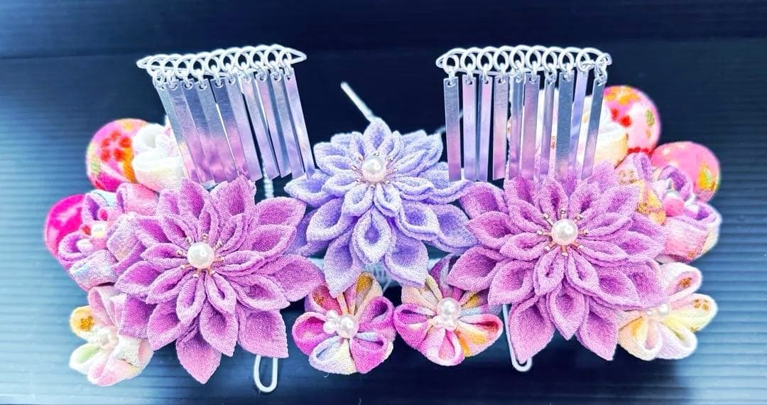 あんみさま専用確認用 七五三髪飾りセット ライラック色×薄藤色 7-19
