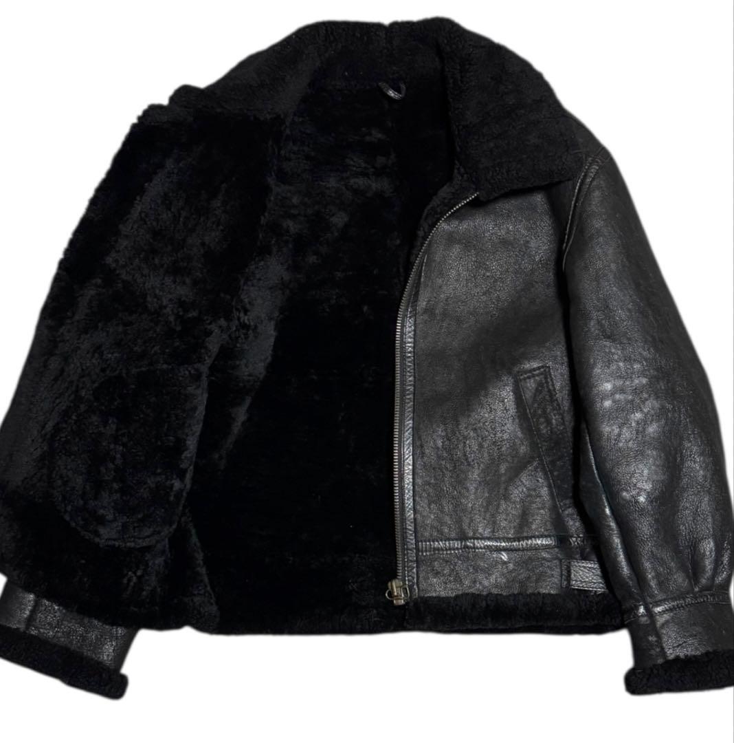 雰囲気抜群 B-3 本革 リアルムートン ボンバージャケット ブラックボア