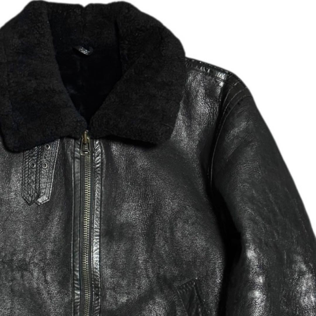 雰囲気抜群 B-3 本革 リアルムートン ボンバージャケット ブラックボア