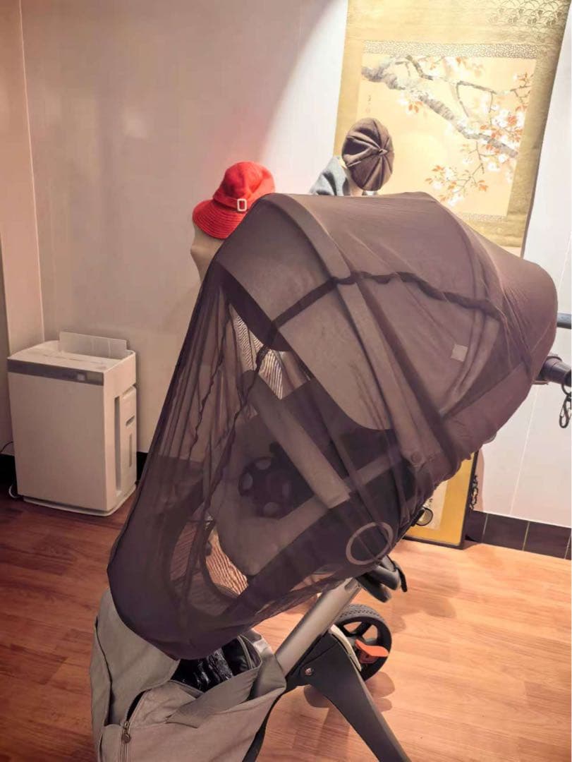 STOKKE ベビーカー グレー レインカバー、蚊帳、収納バッグ付き