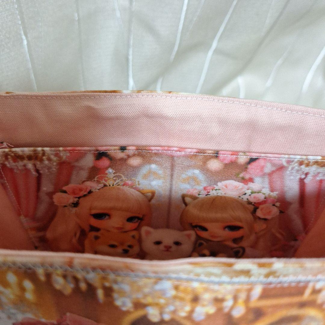 激レア女の子とねこパネル生地　ハンドメイド　布バスケット　フラットポーチ