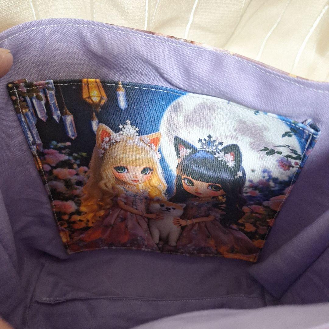 激レア女の子とねこパネル生地　ハンドメイド　布バスケット　フラットポーチ