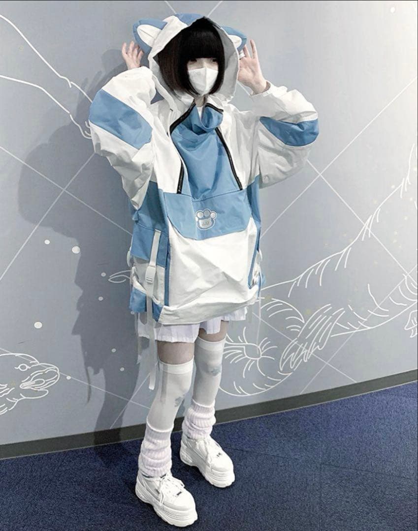 ililil イルイルイル ぬたコラボ切り替えデザイン 猫耳アノラック　パーカー