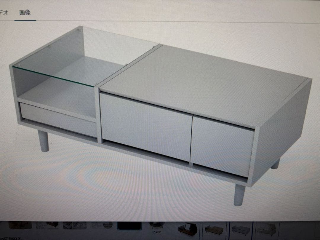 ホワイト収納テーブル ガラス蓋付き