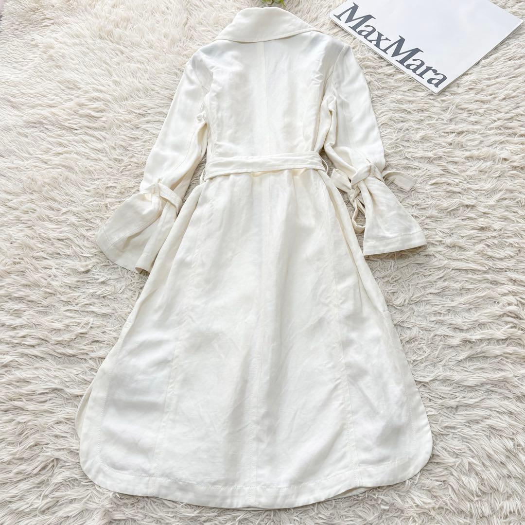 美品✨Max&Co リネンロングトレンチコート　ベルト　リボン　アイボリー　40