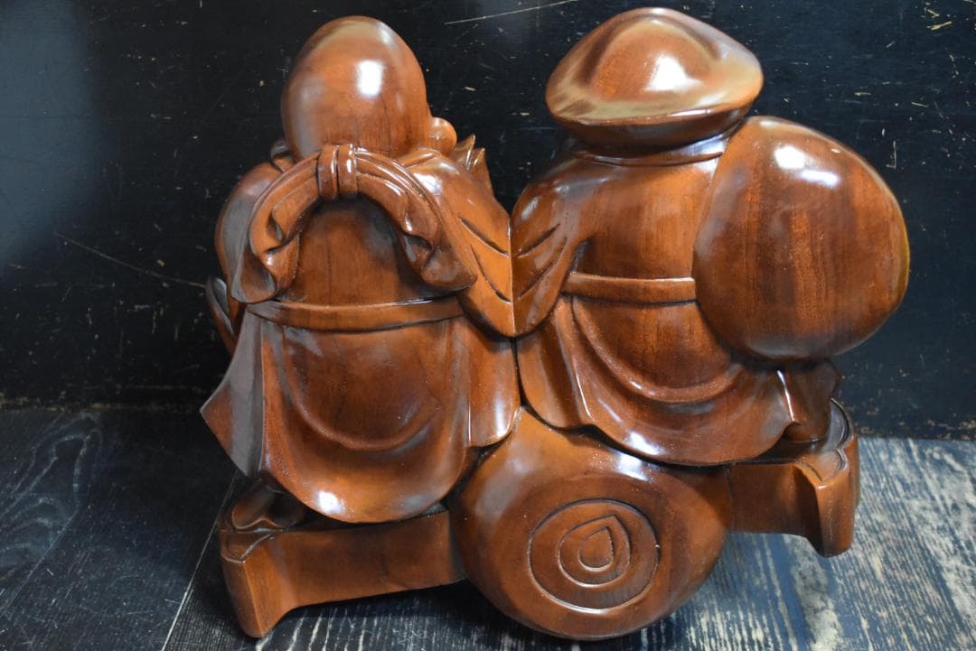 h*a様 七福神　大黒天　恵比寿　木彫り　木製　大型　置物　約W45㎝、H40㎝