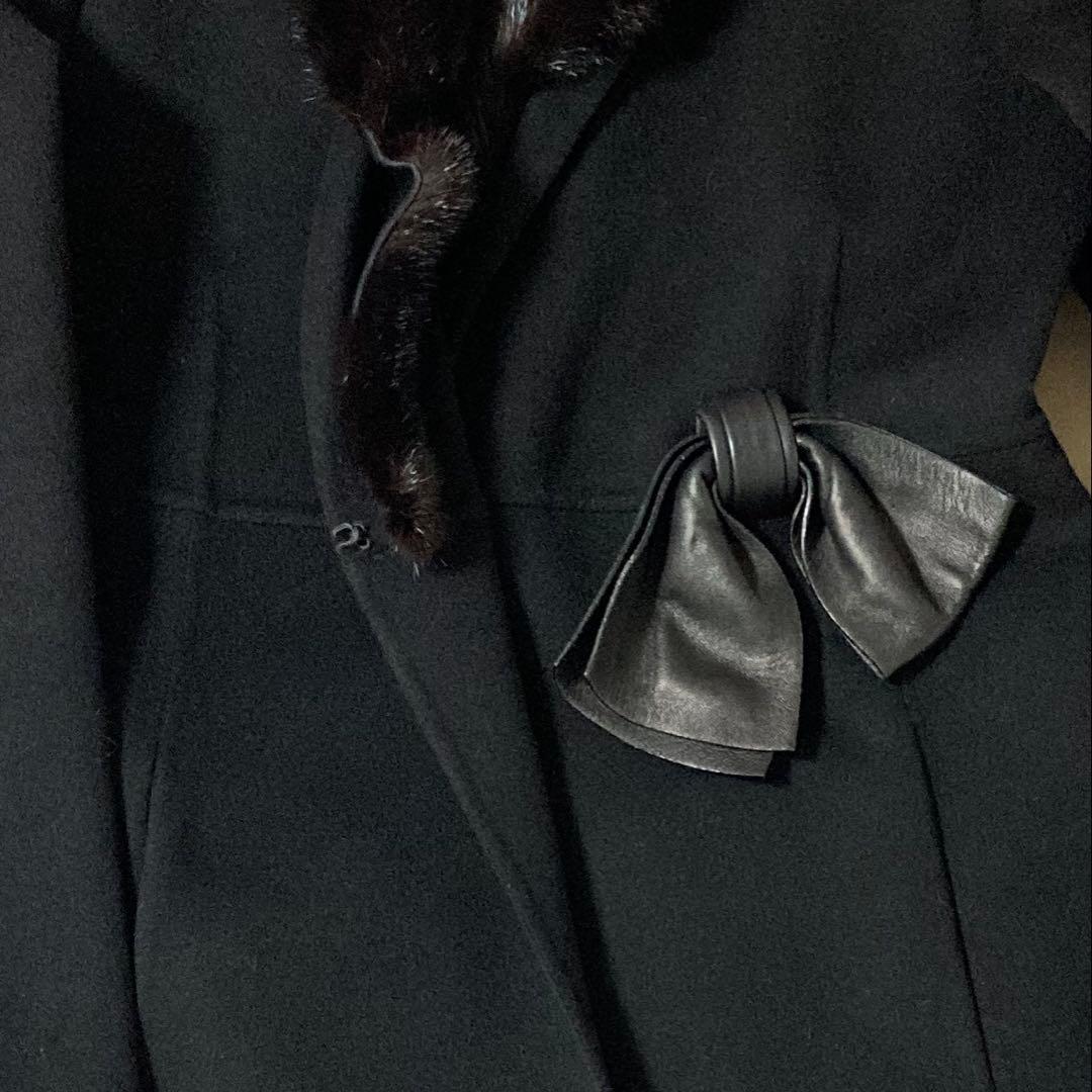 【2/15までの出品】ヴァレンティノ ブラックロングコートカシミヤ混ファー付き