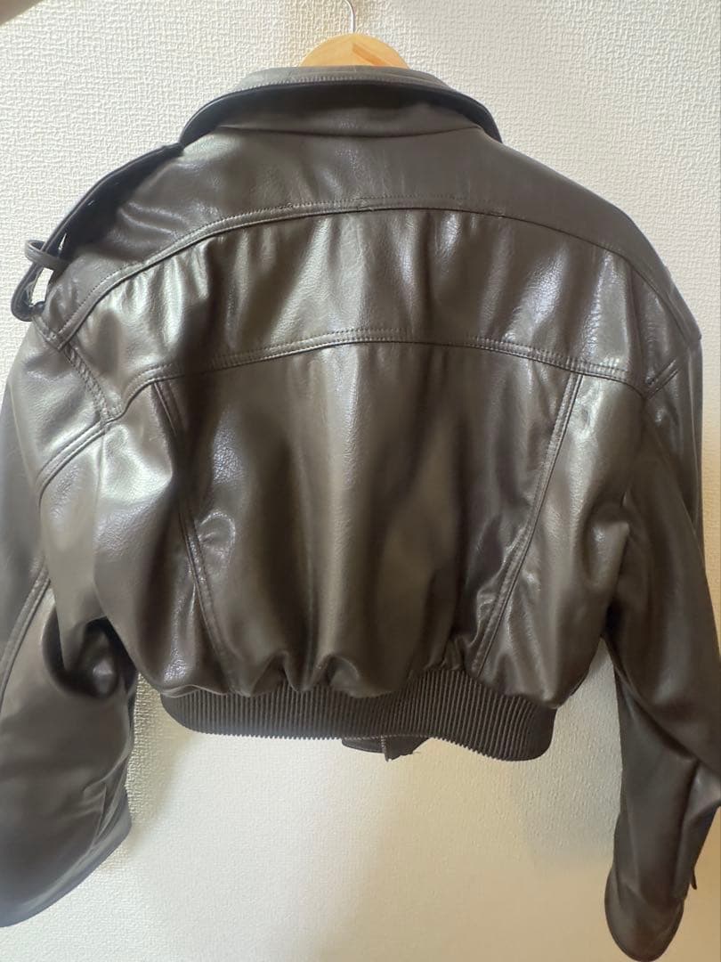 ショートフェイクレザージャケット ダークブラウン