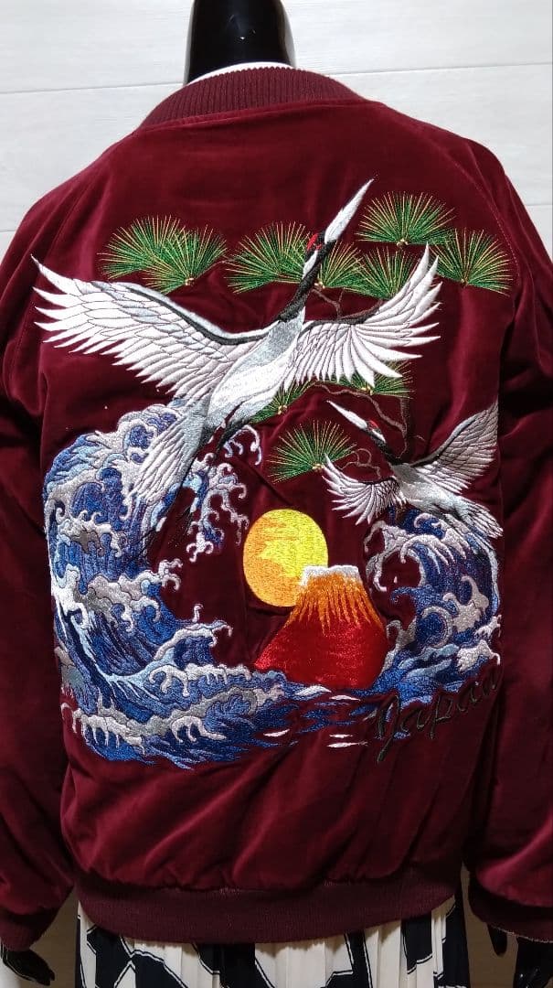kula 倉 クラ ベロアスカジャン 松・鶴・赤富士・波刺繍仕様 Ｍ 状態良品！