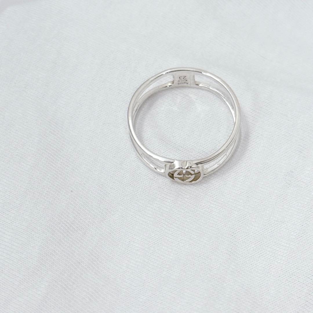 表記23 GUCCI インターロッキングG オープンバンドリング　スリム　メンズ