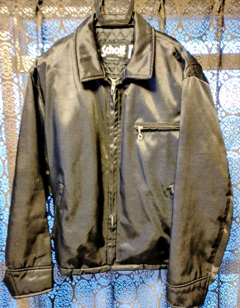 Schott ブラックナイロンライダースジャケット