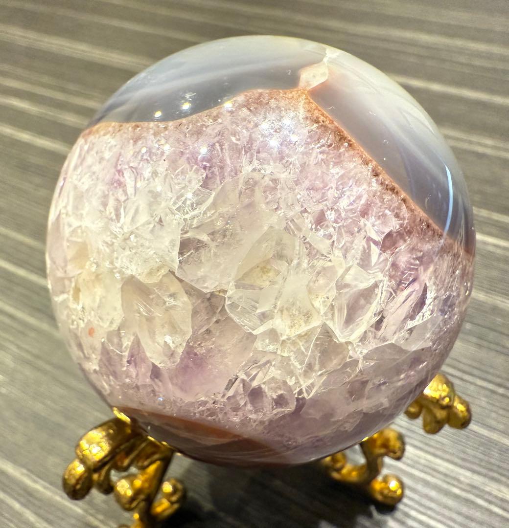 珍しい共生 ピンクアメジスト スフィア 丸玉 桜瑪瑙 ザクザク 天然石