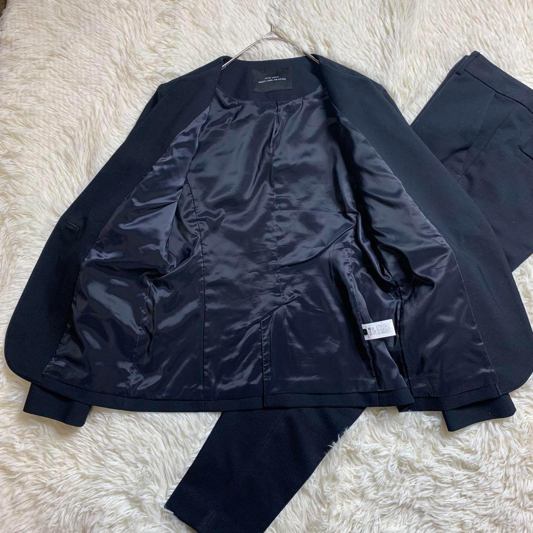 グリーンレーベルリラクシング パンツスーツ ノーカラー ダークネイビー L M紺