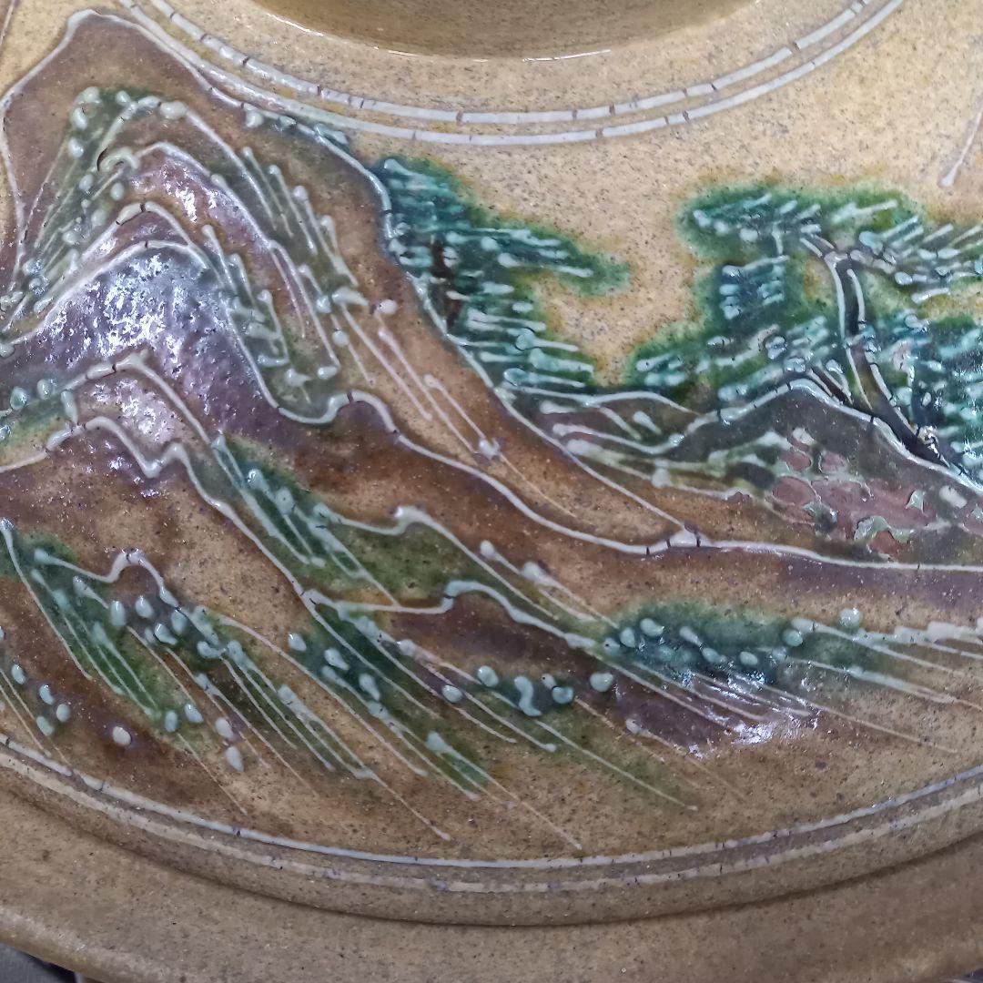 セール大幅値下げ未使用　萬古焼　手作り　置物　特大土鍋　山と木の模様