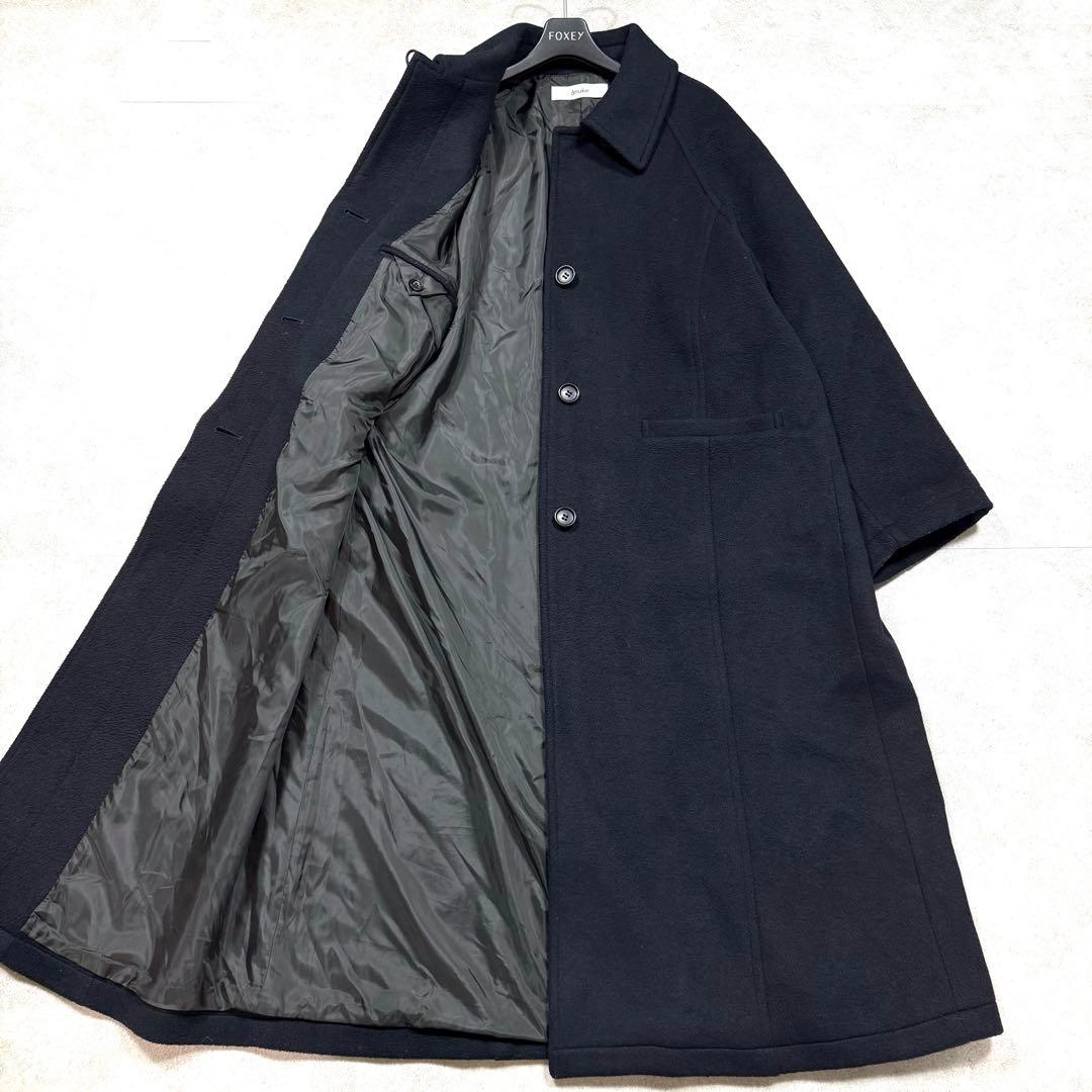 美品/2024年♡アンヌーク ウールステンカラーコート ロング 比翼 濃紺 36