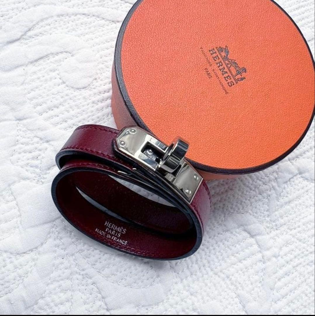 HERMES◆エルメス◆レザーブレスレット◆ケリー　ドゥブルトゥール◆シルバー