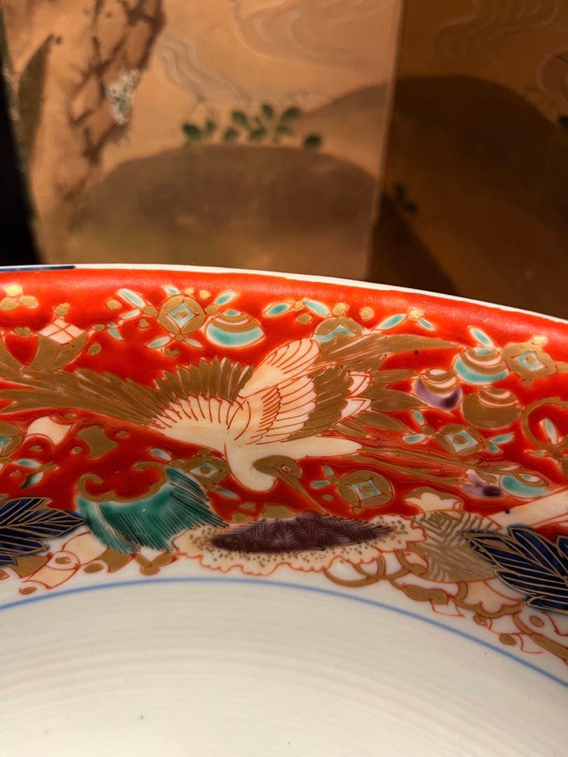 A897 大聖寺伊万里　波兎　竹林賢人　宝尽紋様　赤絵三鉢　『大明萬暦年製』