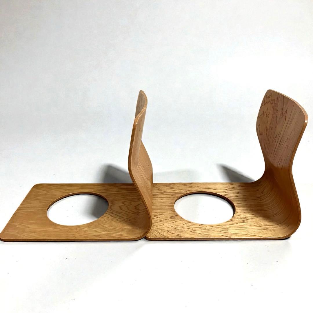 【良品】Tendo 天童木工　座椅子　曲木　ケヤキ板目　2脚セット